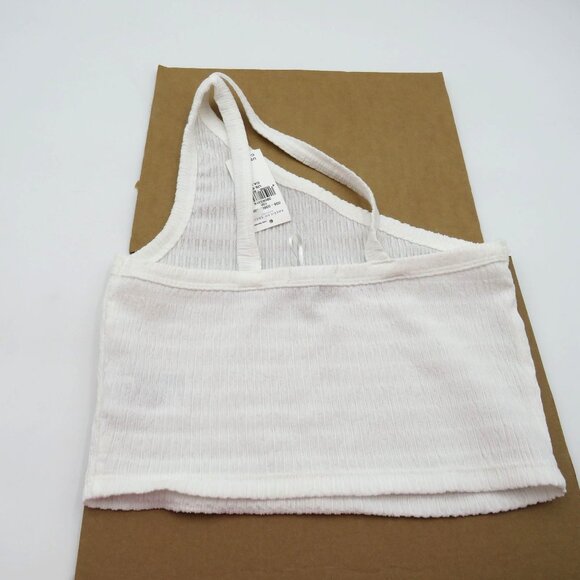 American Eagle Shirt Womens Size Small White One Shoulder Ribbed Crop Top New - Picture 2 of 8